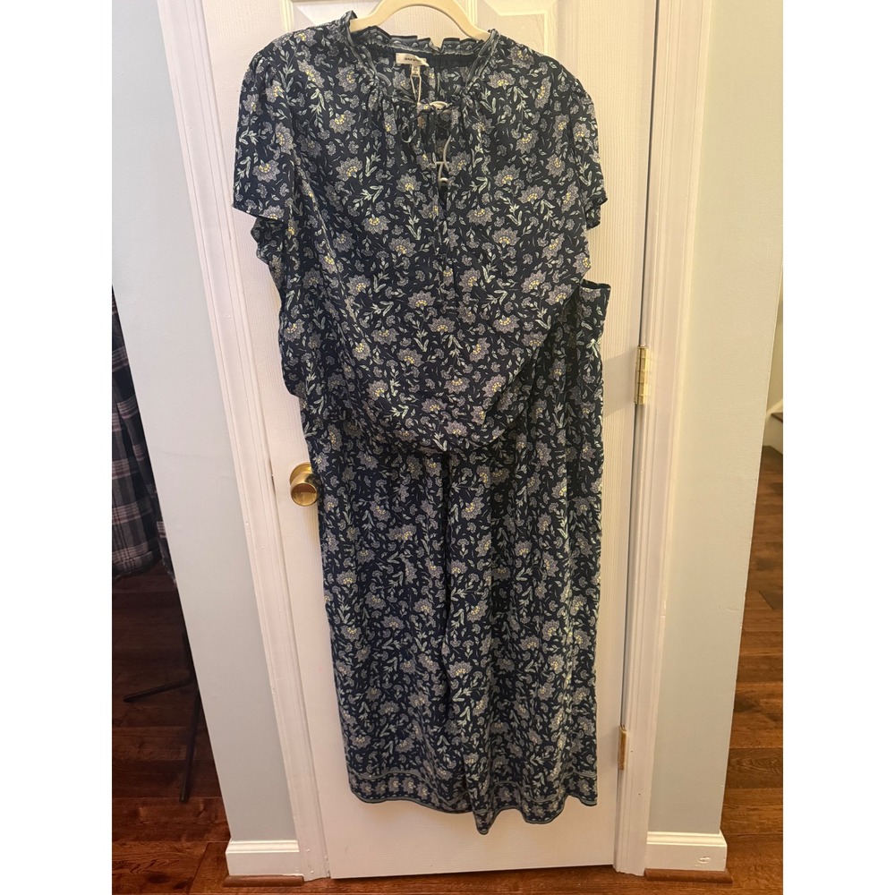 Max Studio Plus 2X Matching Floral Pant Set Navy Boho Cottagecore Wide Leg